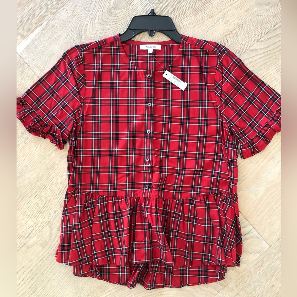 Madewell red plaid top. Size small. New with tags.